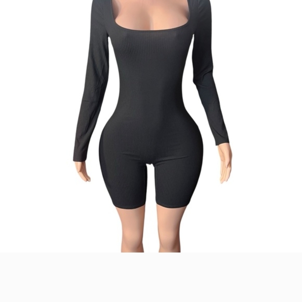 Black Long Sleeve Ribbed Bodysuit